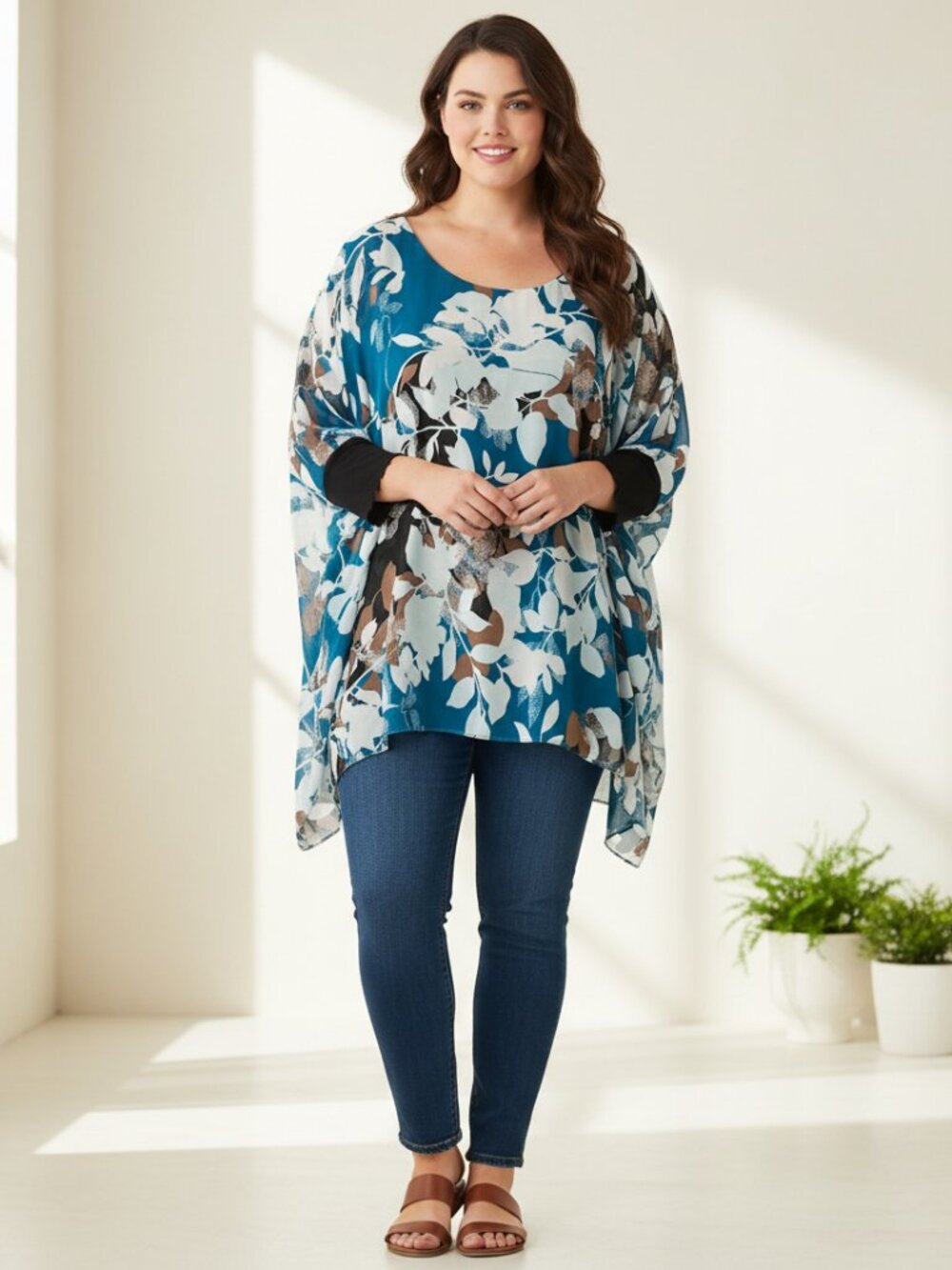 Lane Bryant 22 24 3X Top Blue White Black Floral‎ Flowy Boho Whimsigoth Feminine
